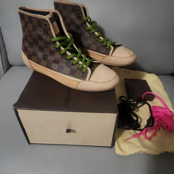 Louis Vuitton Brown Damier Ebene Canvas Leather High Top Vintage - Picture 2 of 14